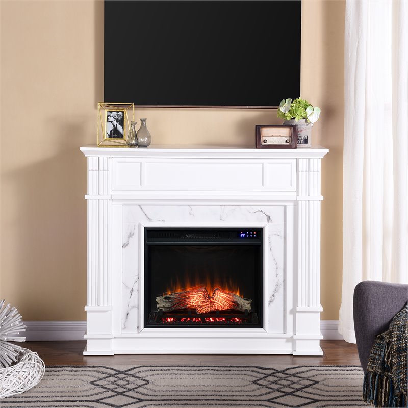 SEI Furniture Highgate Touch Screen Wood Electric Media Fireplace in White