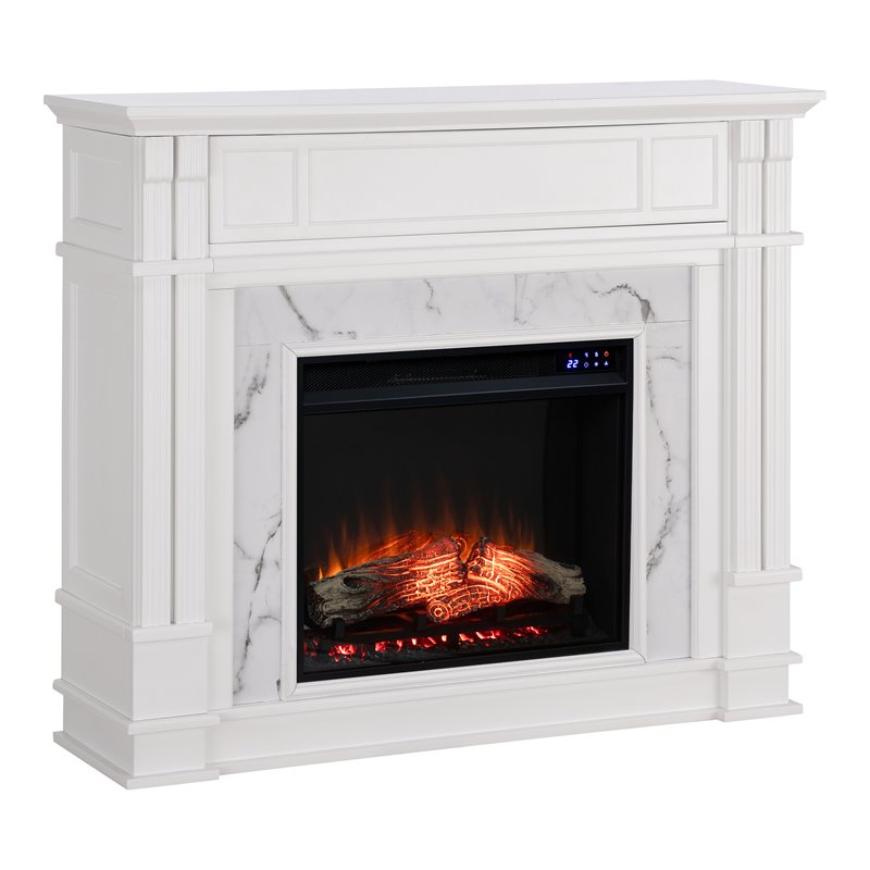 SEI Furniture Highgate Touch Screen Wood Electric Media Fireplace in White
