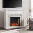 SEI Furniture Seneca Wood Smart Media Faux Stone Fireplace in Rustic Crisp White