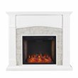 SEI Furniture Seneca Wood Smart Media Faux Stone Fireplace in Rustic Crisp White