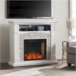 SEI Furniture Seneca Wood Smart Media Faux Stone Fireplace in Rustic Crisp White