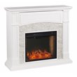 SEI Furniture Seneca Wood Smart Media Faux Stone Fireplace in Rustic Crisp White