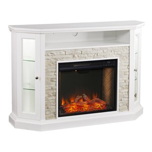 sei furniture redden storage wood corner convertible smart fireplace in white