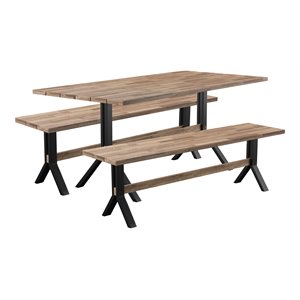 sei furniture standlake 3-piece wood/steel outdoor dining set in natural/black