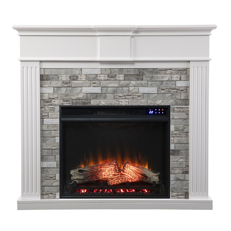 SEI Furniture Bondale Touch Screen Wood Electric Fireplace in White/Gray