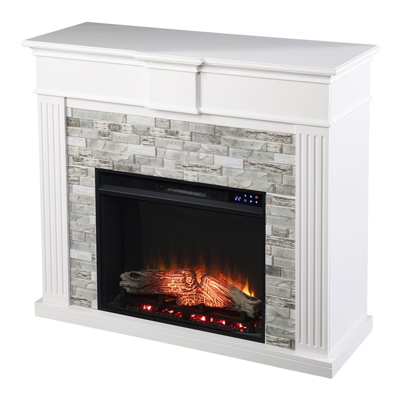 SEI Furniture Bondale Touch Screen Wood Electric Fireplace in White/Gray