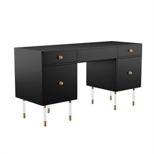 SEI Furniture Helston Engineered Wood Writing Desk in Black/Gold Finish