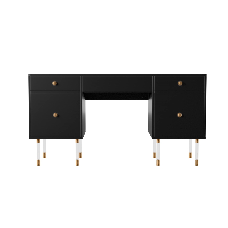 SEI Furniture Helston Engineered Wood Writing Desk in Black/Gold Finish