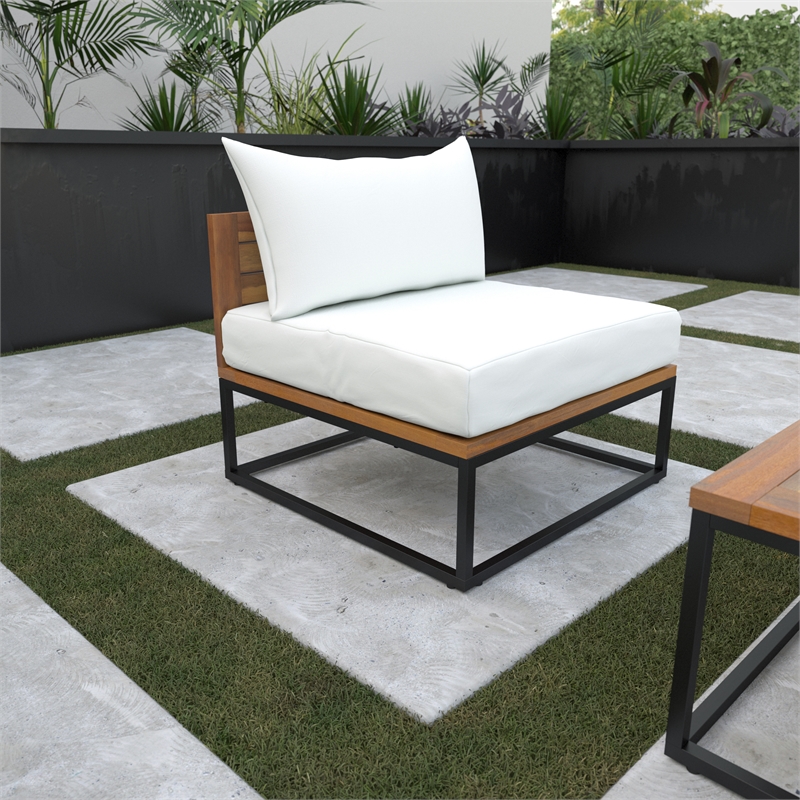 SEI Furniture Taradale Wood Outdoor Chair with Cushions in White/Black