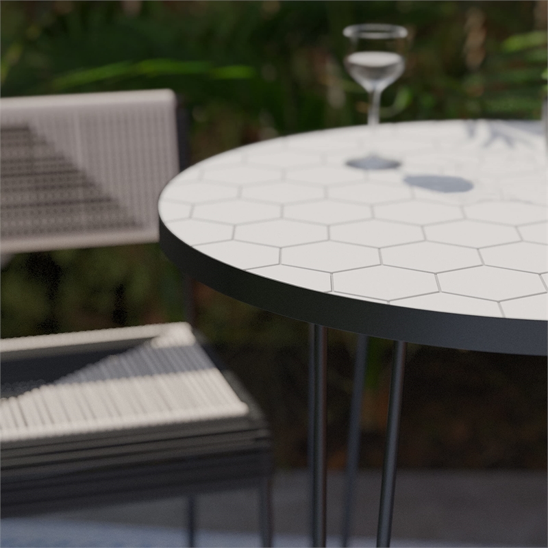 SEI Furniture Watkindale Stainless Steel Outdoor Bistro Table in White/Black