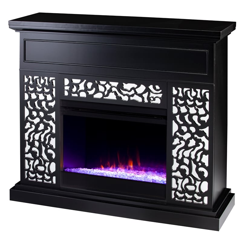 SEI Furniture Engineered Wood Color Changing Fireplace in Black