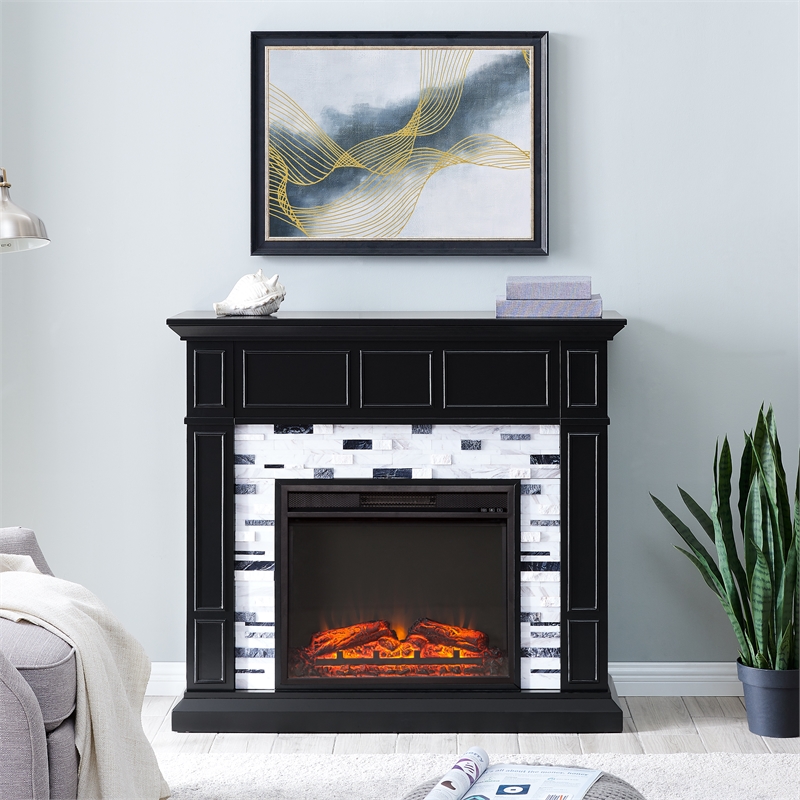 Southern Enterprises SEI Furniture Engineered Wood Electric Fireplace in Black