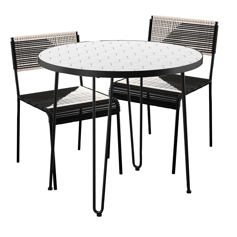SEI Furniture Watkindale Stainless Steel Outdoor Dining in White/Black Set of 3