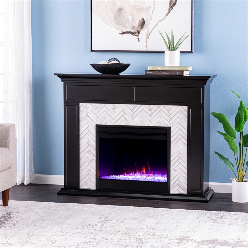 SEI Furniture Torlington Color Changing Marble Tiled Fireplace
