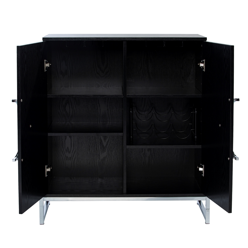 Southern Enterprises Pierton Engineered Wood and Iron Wine Cabinet in Black