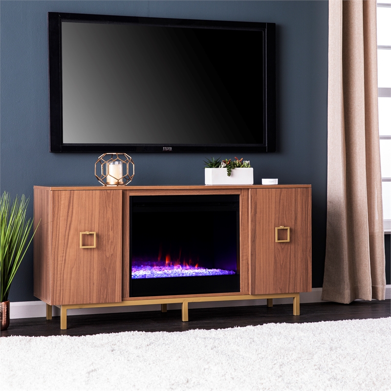 SEI Furniture Yorkville Wood and Iron Fireplace Media Console in Natural