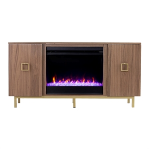 SEI Furniture Yorkville Wood and Iron Fireplace Media Console in Natural