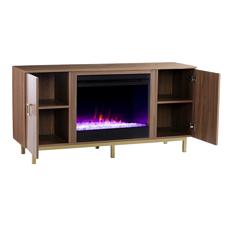 SEI Furniture Yorkville Wood and Iron Fireplace Media Console in Natural