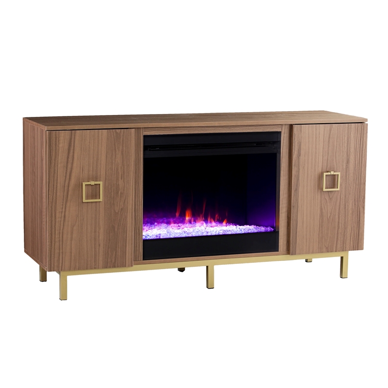SEI Furniture Yorkville Wood and Iron Fireplace Media Console in Natural