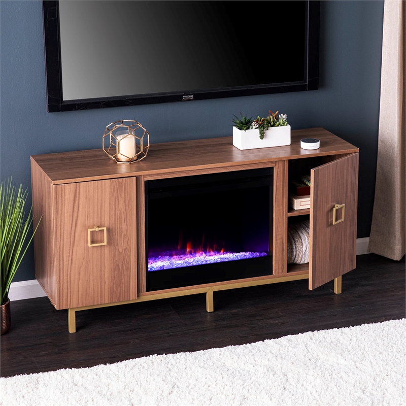 SEI Furniture Yorkville Wood and Iron Fireplace Media Console in Natural