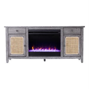 SEI Furniture Edderton Wood and Metal Fireplace Media Console in Gray