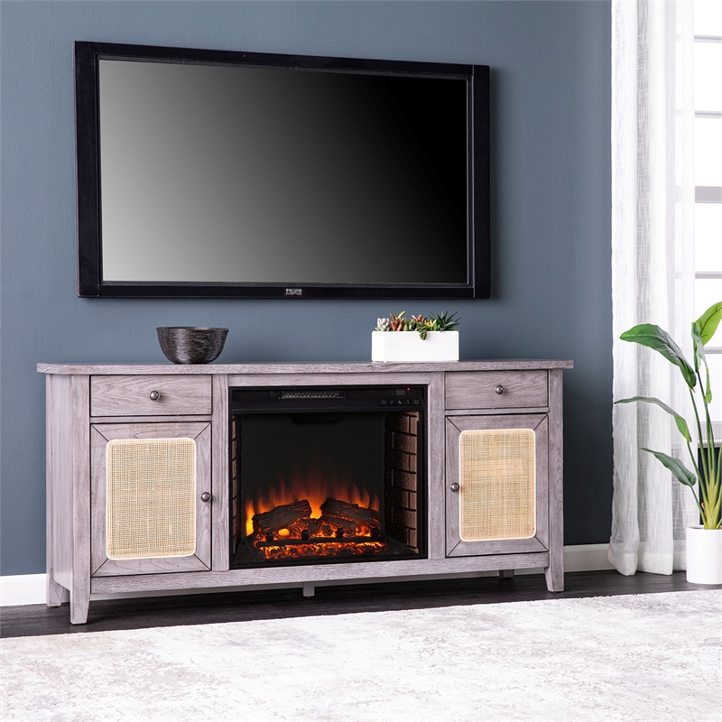 SEI Furniture Edderton Wood and Metal Fireplace Media Console in Gray