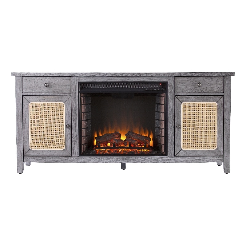 SEI Furniture Edderton Wood and Metal Fireplace Media Console in Gray