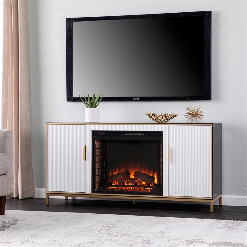 SEI Furniture Daltaire Wood and Metal Fireplace Media Console in White