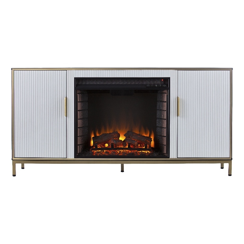 SEI Furniture Daltaire Wood and Metal Fireplace Media Console in White