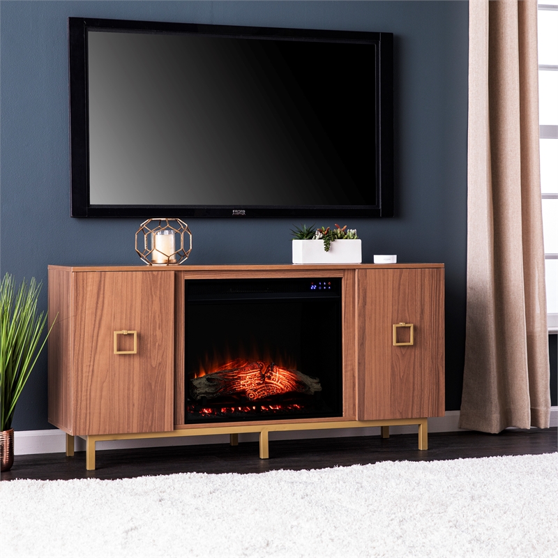 SEI Furniture Yorkville Wood and Metal Fireplace Media Console in Natural