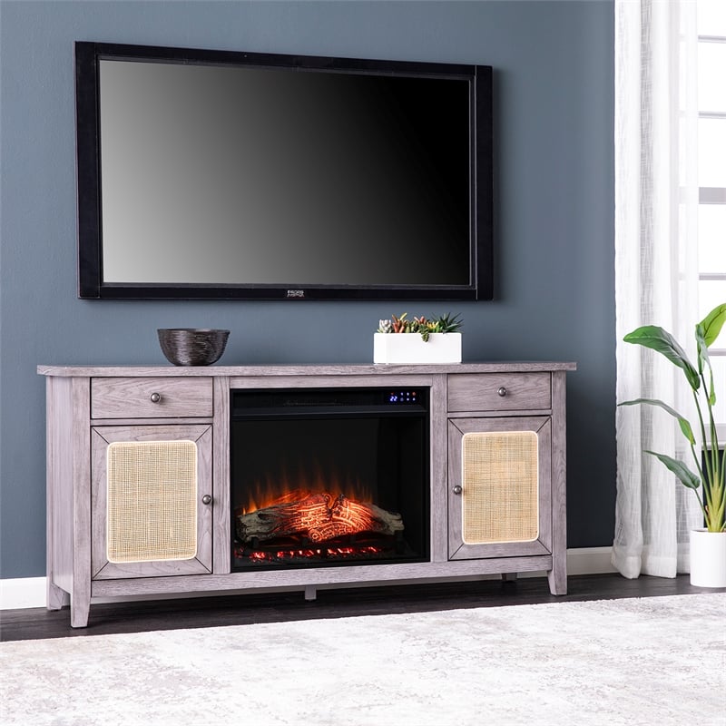 SEI Furniture Edderton Wood and Metal Fireplace Media Console in Gray