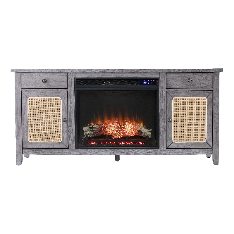 SEI Furniture Edderton Wood and Metal Fireplace Media Console in Gray