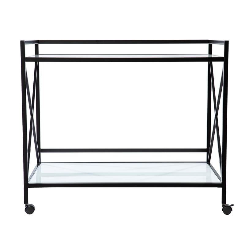 SEI Furniture Maxton Contemporary Glass and Iron Bar Cart in Black
