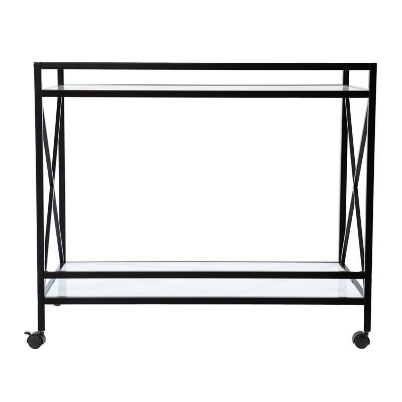 SEI Furniture Maxton Contemporary Glass and Iron Bar Cart in Black
