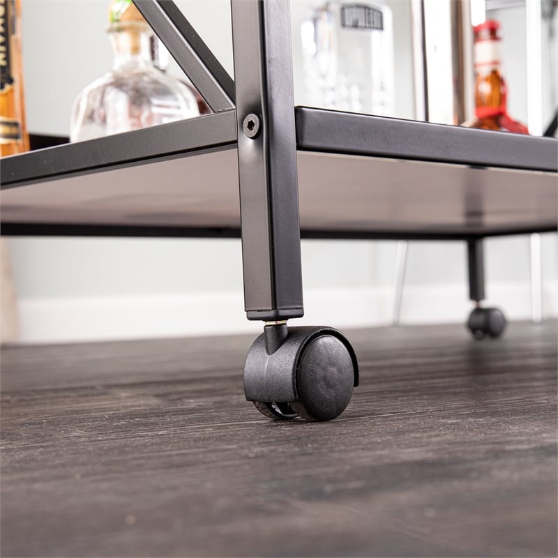 SEI Furniture Maxton Contemporary Glass and Iron Bar Cart in Black