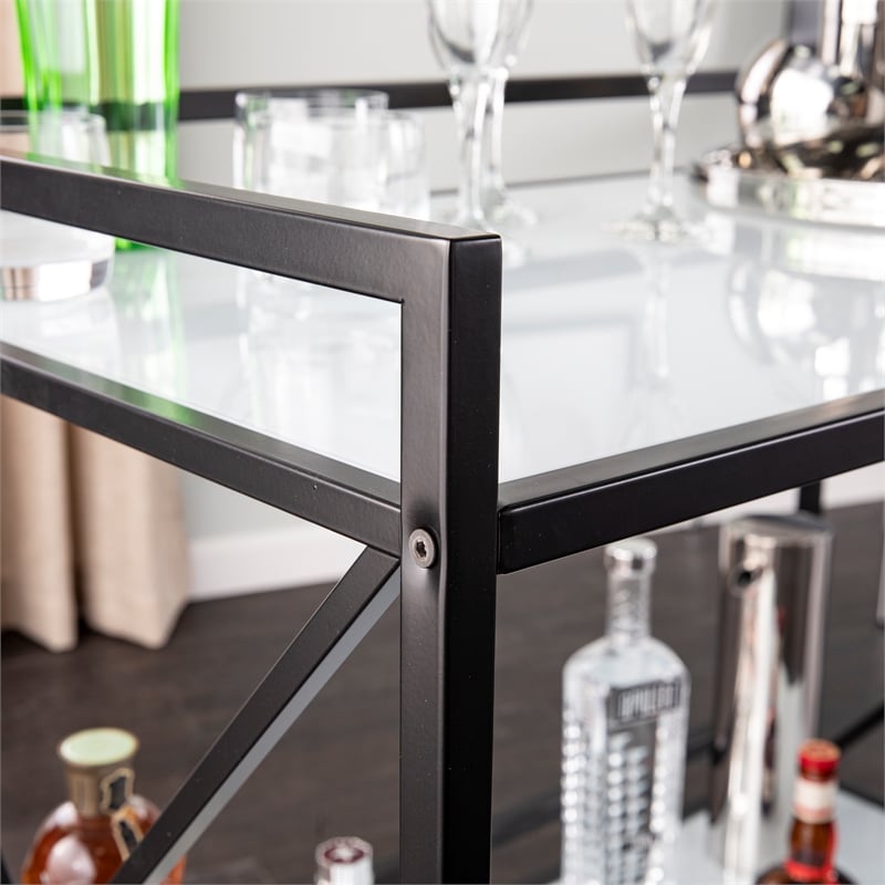 SEI Furniture Maxton Contemporary Glass and Iron Bar Cart in Black