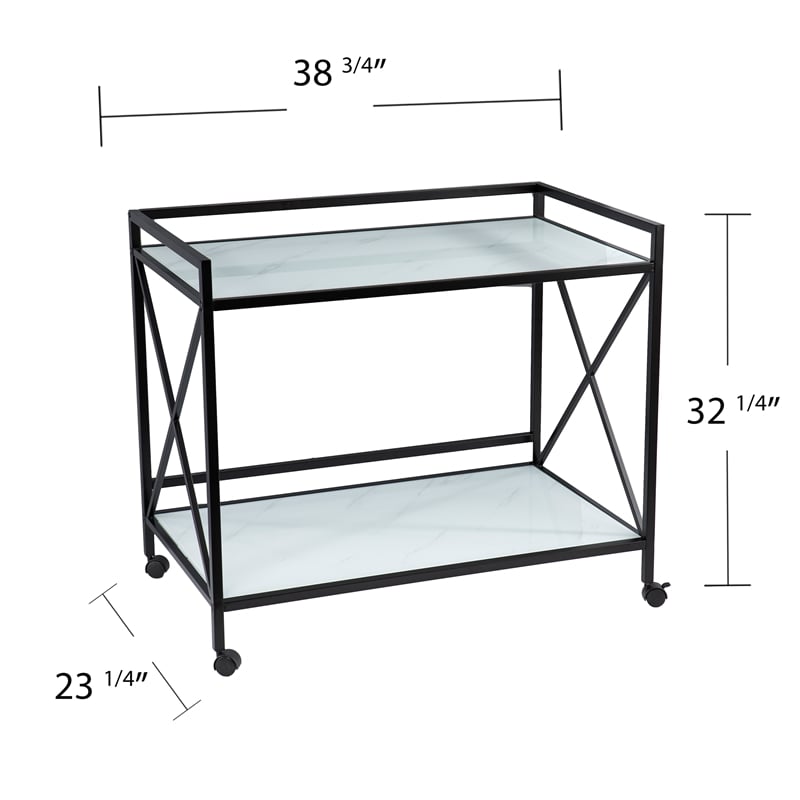 SEI Furniture Maxton Contemporary Glass and Iron Bar Cart in Black