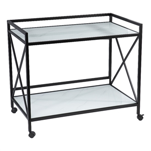 SEI Furniture Maxton Contemporary Glass and Iron Bar Cart in Black