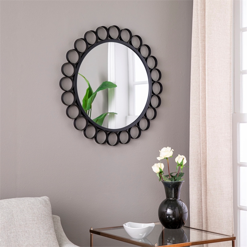 Southern Enterprises Abdella Round Iron and Wood Decorative Mirror in Black