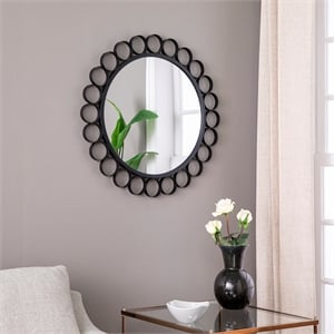 Southern Enterprises Abdella Round Iron and Wood Decorative Mirror in Black