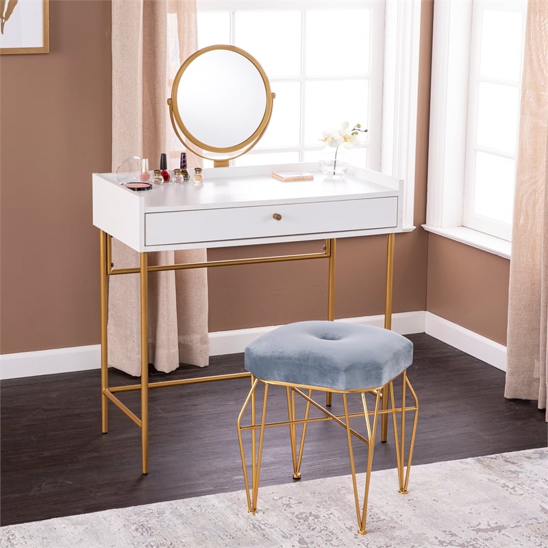 Southern Enterprises Derald Wood and Iron Dressing Vanity in White