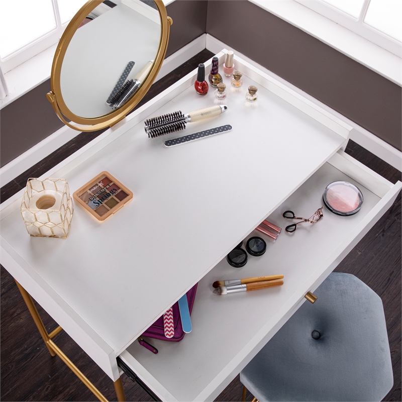 Southern Enterprises Derald Wood and Iron Dressing Vanity in White