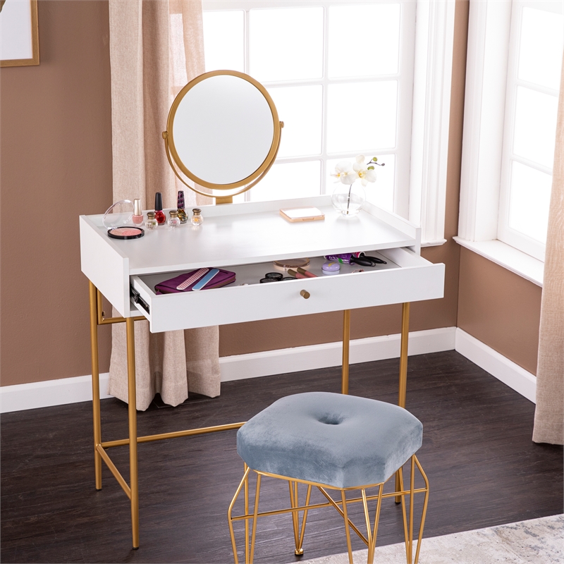 Southern Enterprises Derald Wood and Iron Dressing Vanity in White