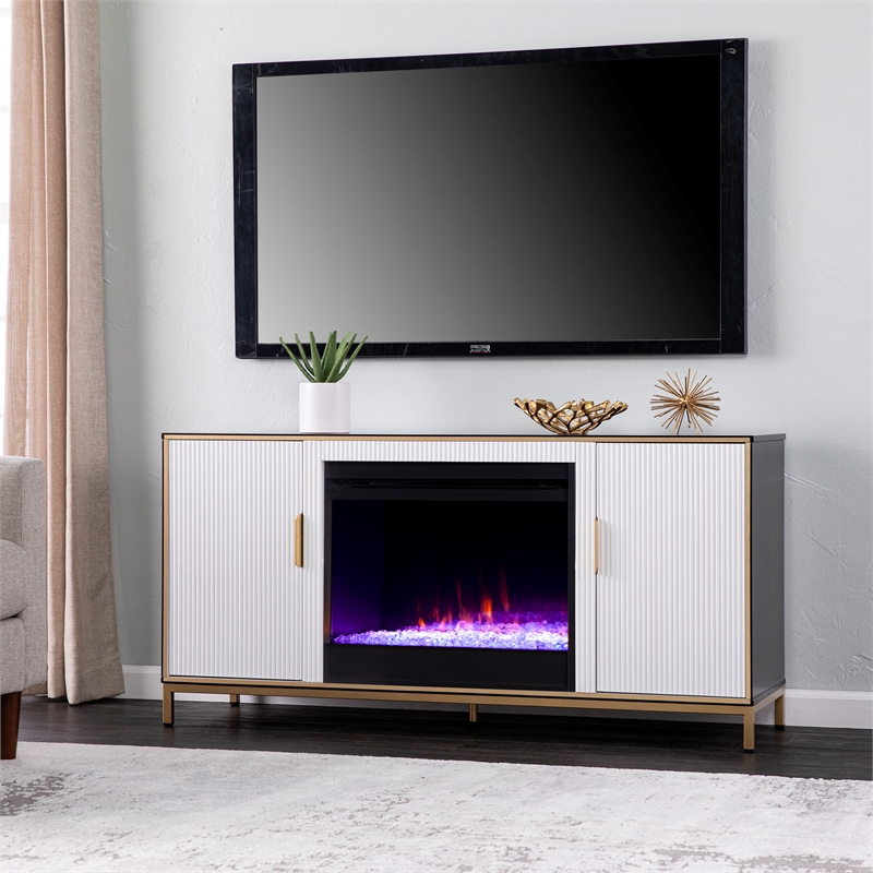 SEI Furniture Daltaire Wood and Metal Fireplace Media Console in White