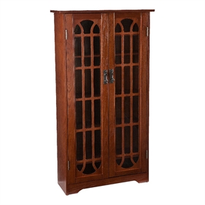 Southern Enterprises Window-Pane Wood Glass Double-Door Media Cabinet in Brown