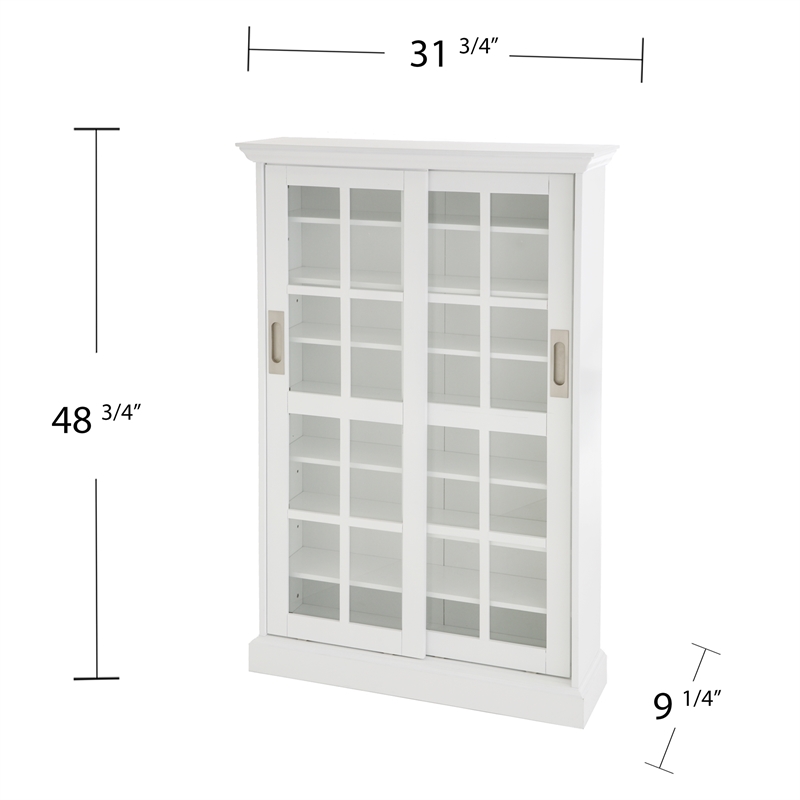 Southern Enterprises Sliding-Door Wood Glass Window-Pane Media Cabinet in White