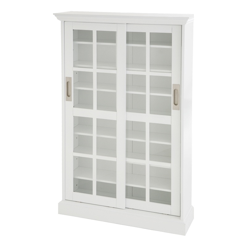 Southern Enterprises Sliding-Door Wood Glass Window-Pane Media Cabinet in White