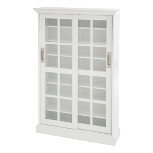 Southern Enterprises Sliding-Door Wood Glass Window-Pane Media Cabinet in White