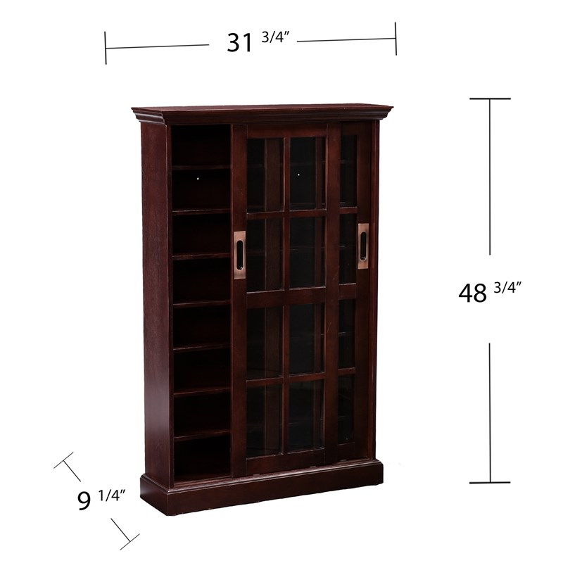 Southern Enterprises Sliding-Door Wood Glass Window-Pane Media Cabinet in Brown