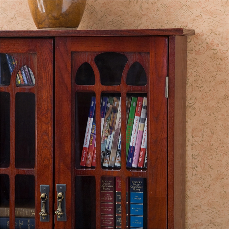 Southern Enterprises Window-Pane Wood Double-Door Media Cabinet in Brown